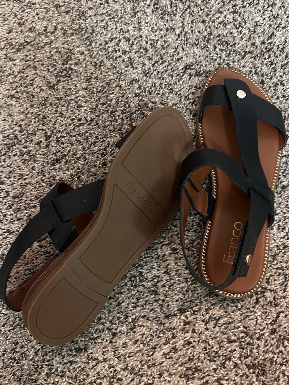 Franco Sarto Black Leather T-Strap Slingback Sandals